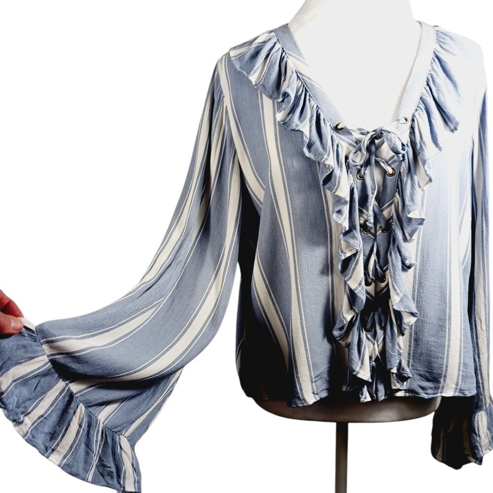 American Eagle Outfitters Striped Ruffle Blouse